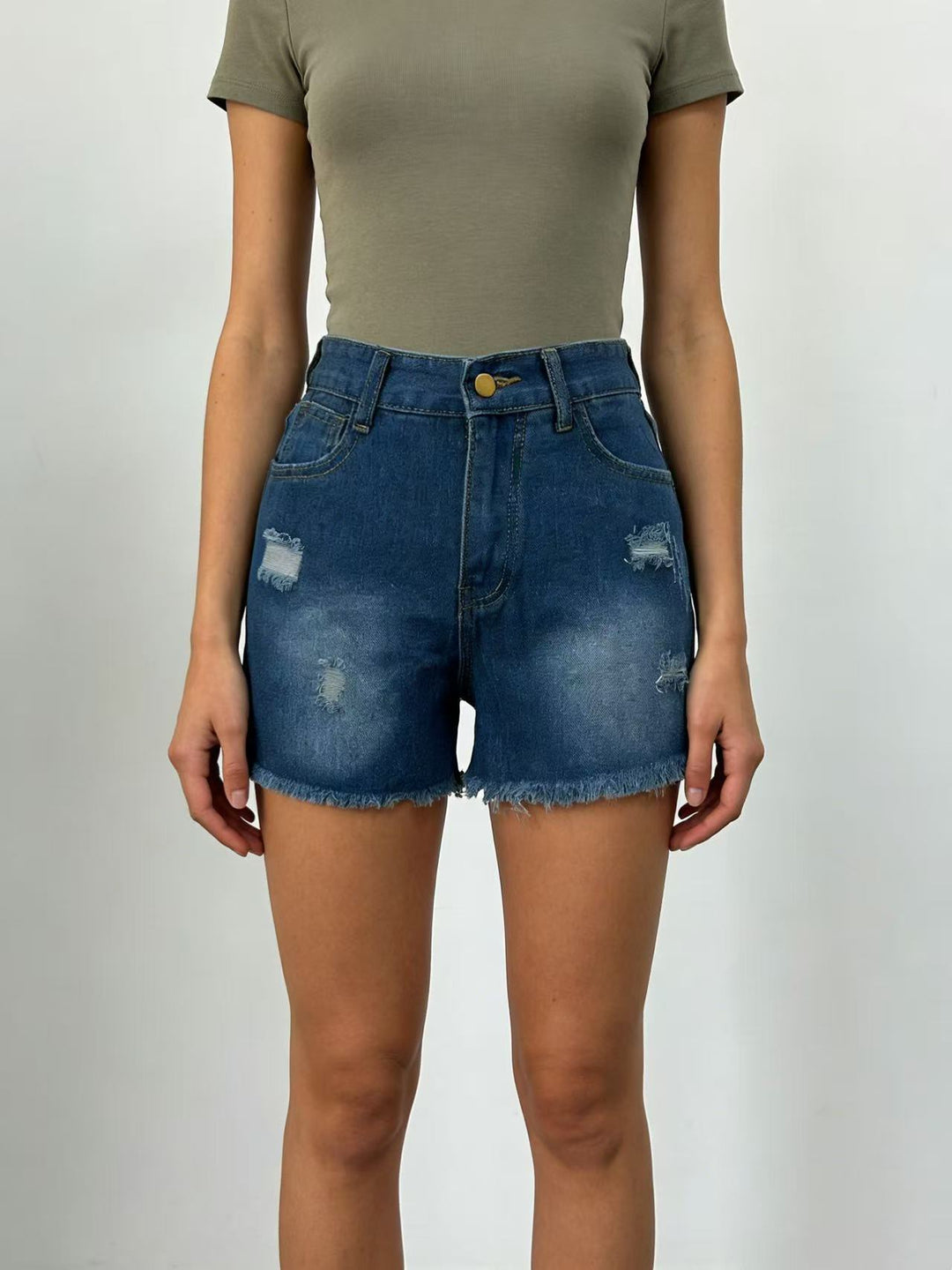 Dame Crop Top og High-Waist Jeans-Shorts Skovae