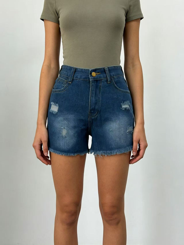 Dame Crop Top og High-Waist Jeans-Shorts Skovae