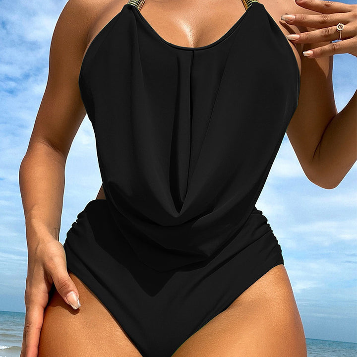 Dame højtaljet one-piece badedragt med elegant indpakningsdesign Skovae