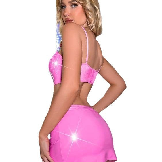 Dame Snøre Crop Top og Mini Skirt Sæt Stilla