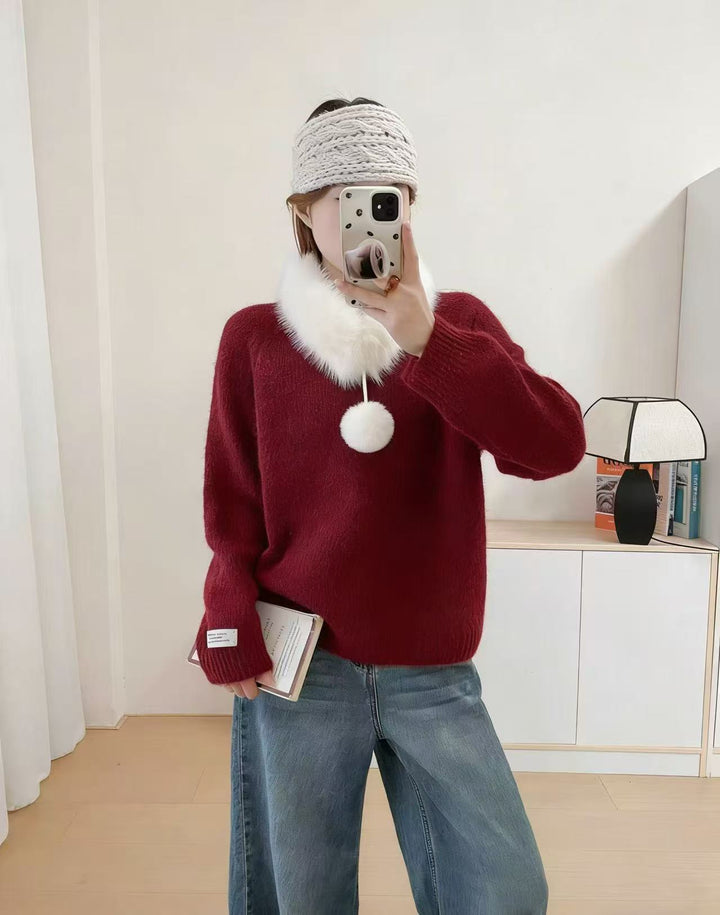 Kvinders hyggelige strikket sweater med aftagelig krave Stilla