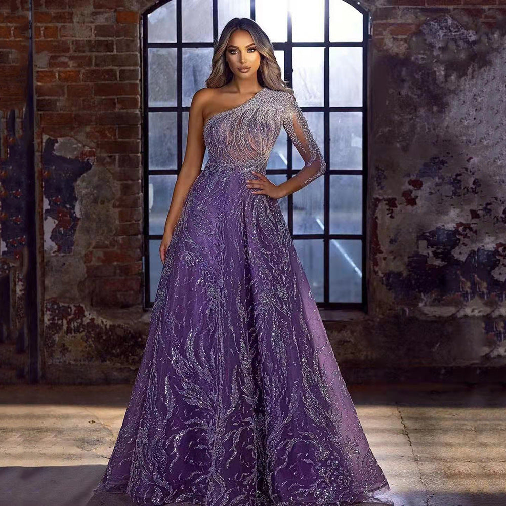 Damer Elegant Aftenkjole med asymmetrisk Design og glitrende Applikationer Stilla