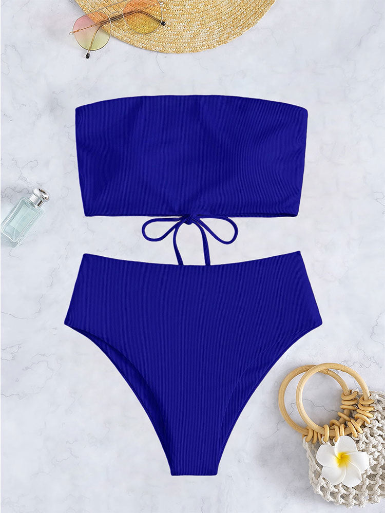 Dame Ribbet Bandeau Bikini Sæt Stilla