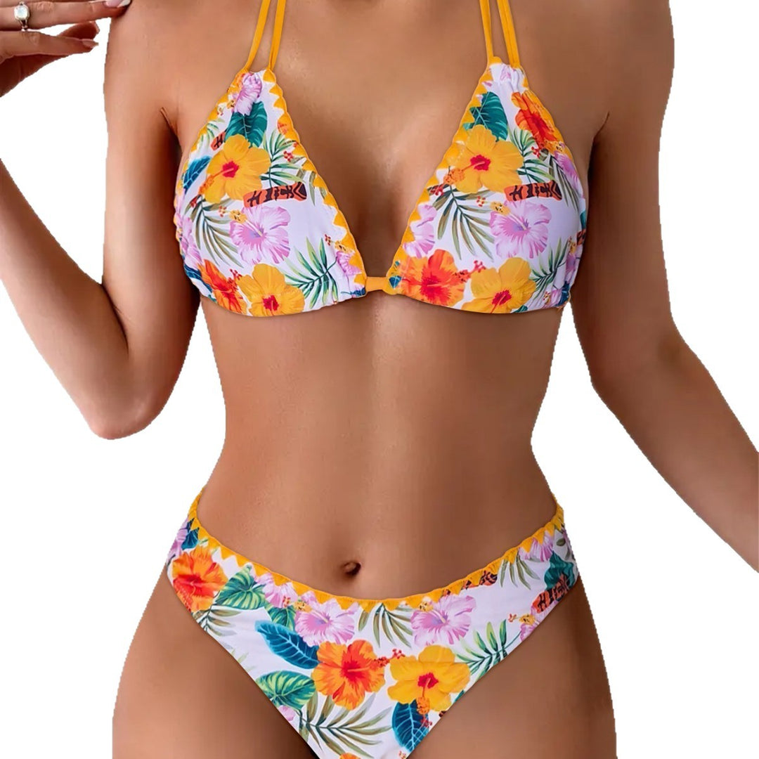 Dame Triangel-Bikini-Sæt med blomsterdesign og justerbare stropper Stilla