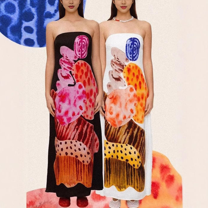 Femme Strapless Abstract Print Maxikjole Stilla