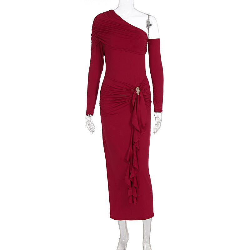 Dame elegant omslagkjole med asymmetrisk design og raffinerede draperinger Skovae