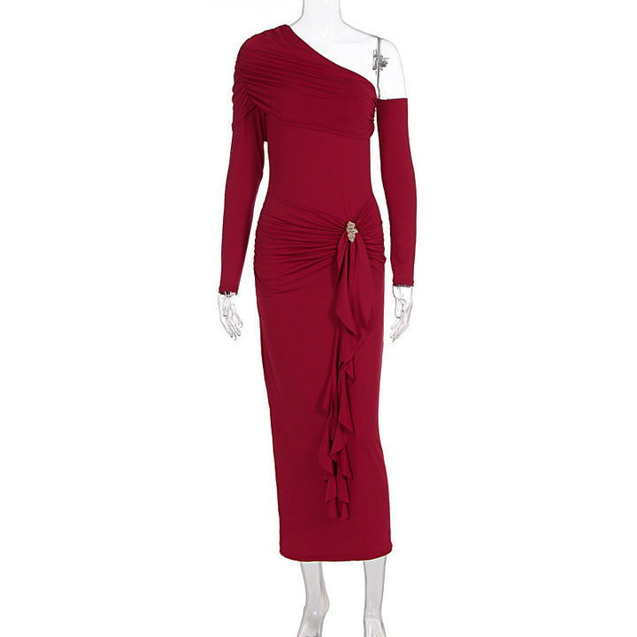 Dame elegant omslagkjole med asymmetrisk design og raffinerede draperinger Skovae