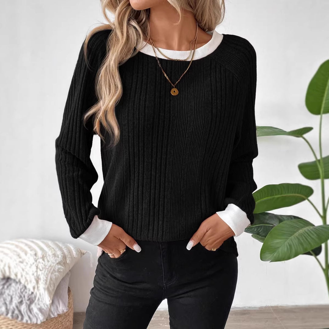 Damer casual sweater med optimal rib strikdesign og kontrasterende kant Stilla