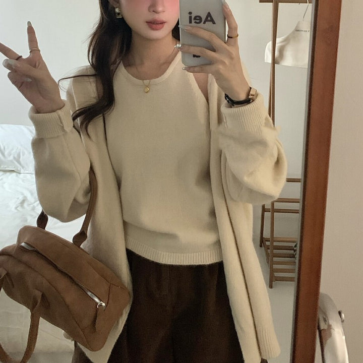 Kvinders fluffy strikket sweater med afslappet snit og åbne ærmer Stilla
