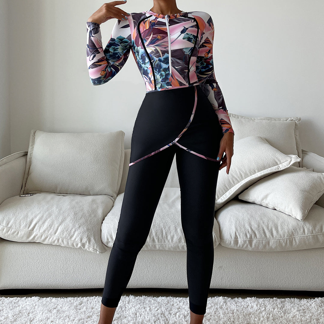 Dame Mode Langærmet Svømmedragt med blomstret Design Skovae