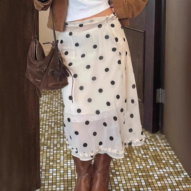 Dame Polka Dot Midi-Nederdel med Rullegang Stilla