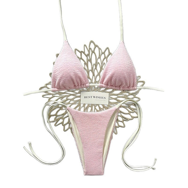 Dame triangle bikini med høj skæring og fint strukturmønster Skovae