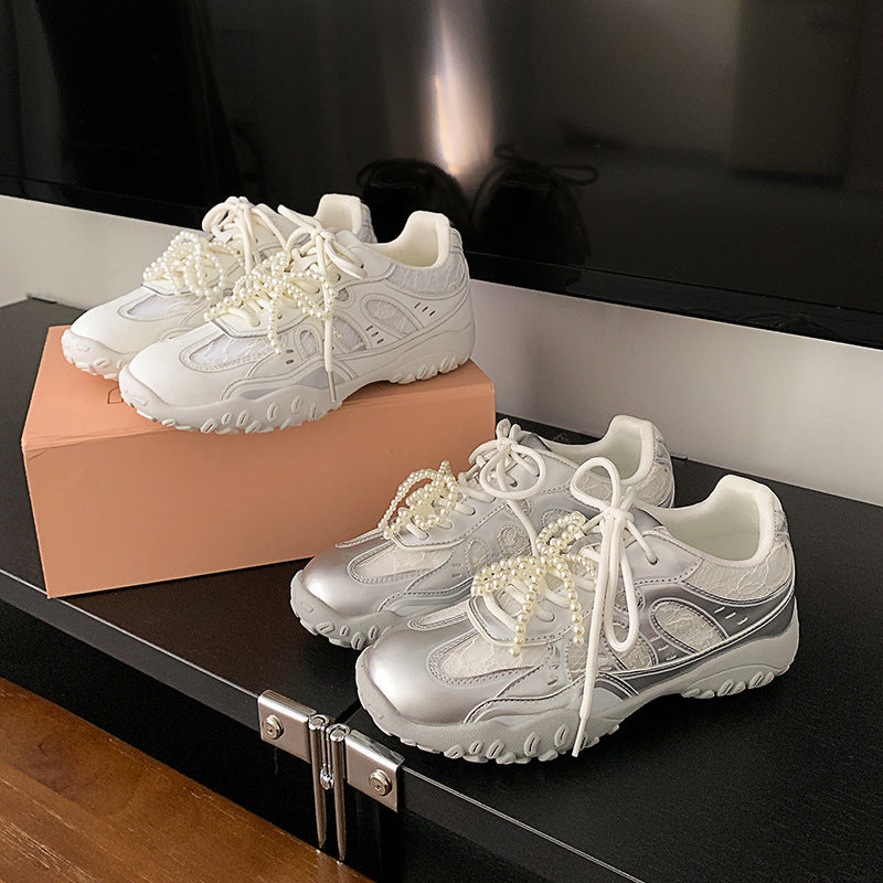 Damer mode sneakers med perlesnørering og reflekterende elementer Stilla