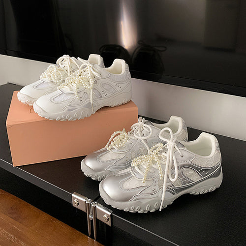 Damer mode sneakers med perlesnørering og reflekterende elementer Stilla