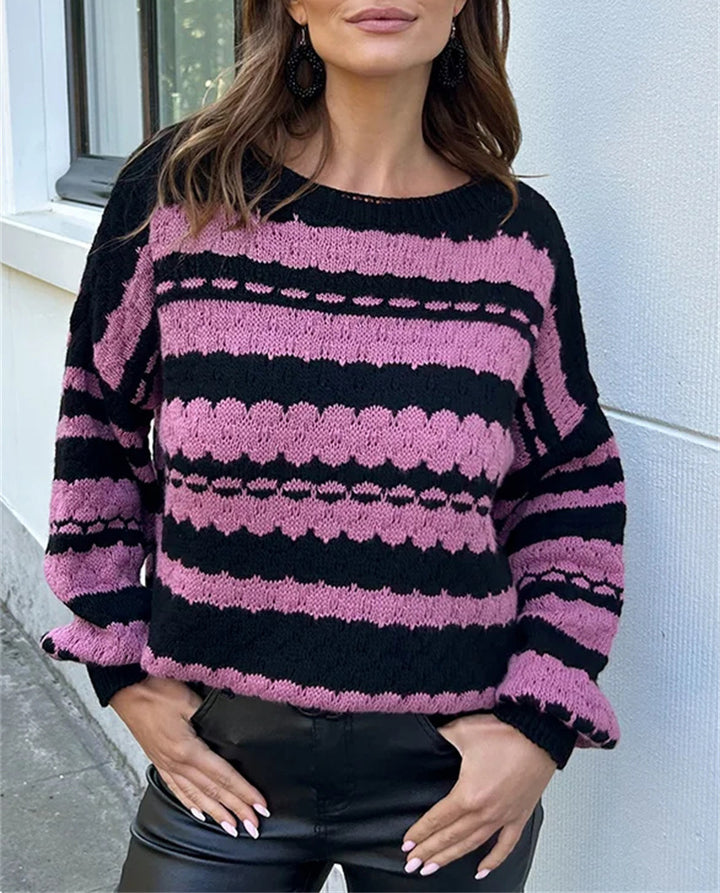 Kvindernes trendy chunky strik sweater i moderne mønster med løse ærmer Stilla