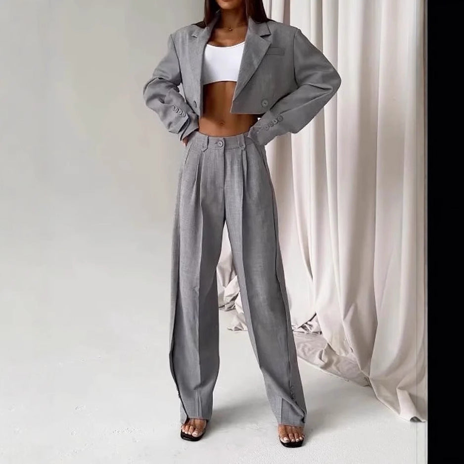 Dame Skræddersyet Cropped Blazer og Vidde-Bukser Sæt Stilla