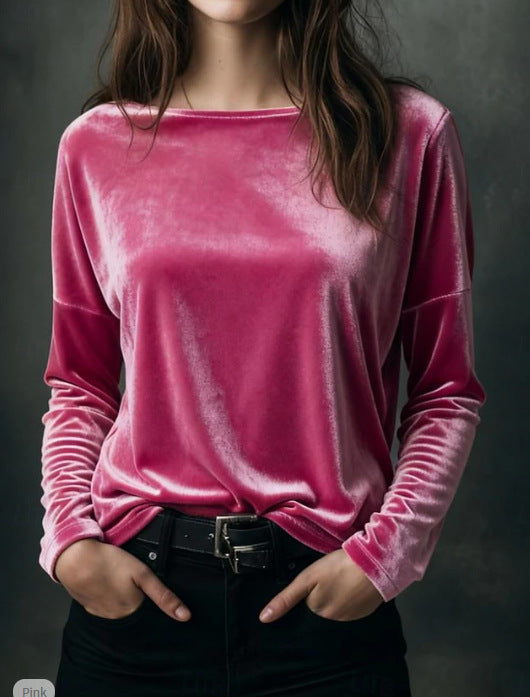 Damer elegant lys velour langærmet top