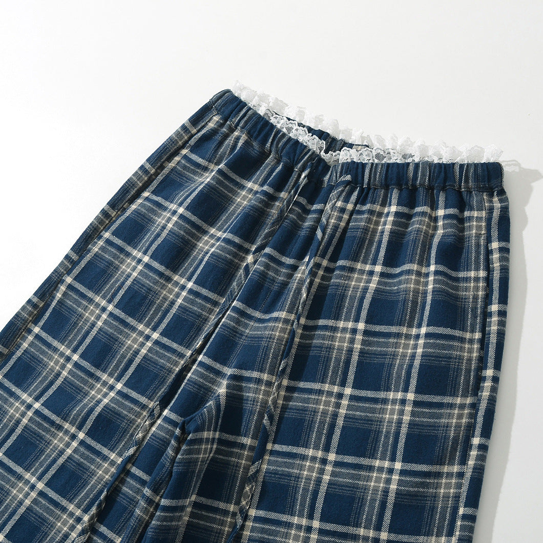 Dame pyjamabukser med afslappet ternede mønster og elastisk talje Stilla