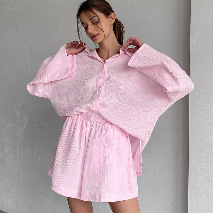 Dame Oversized Blusenensemble med åndbart stof og svajende nederdel Stilla