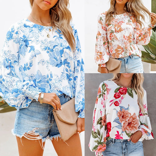 Damebluse med blomstertrykt og lange ærmer Stilla