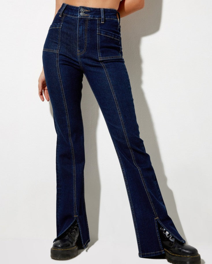 Dame Højtskårne Bootcut Jeans med Lynlås Stilla