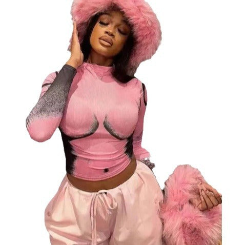 Dame figursyet langærmet bluse med trendy design og hyggelige faux-fur-detaljer Stilla