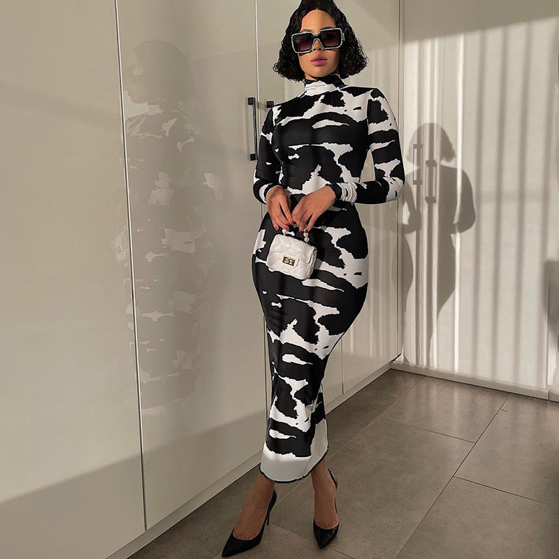 Dame Langærmet Mock Neck Bodycon Kjole Stilla