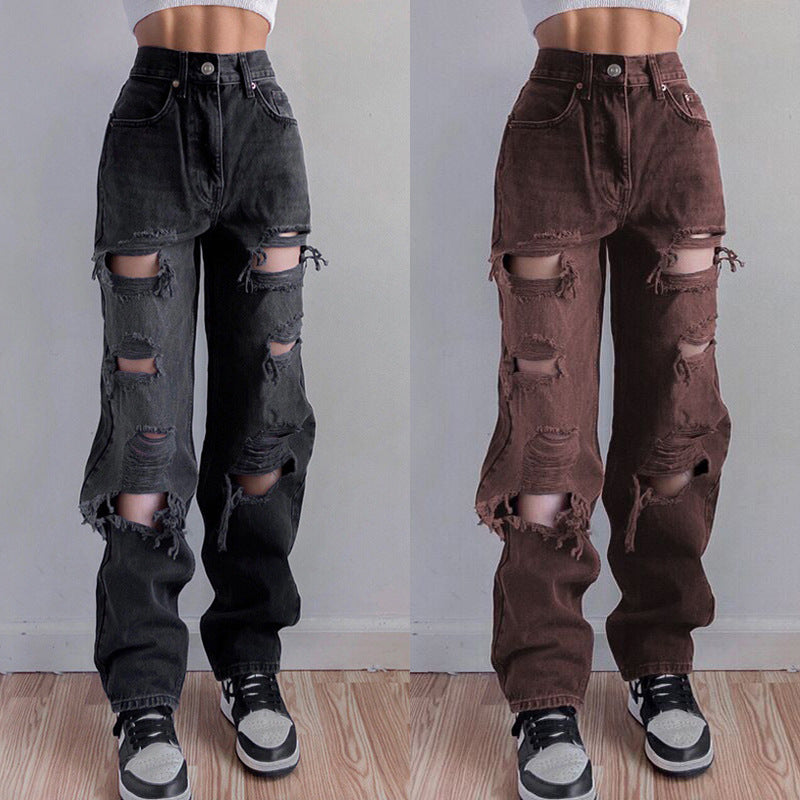 Damer Ripped Baggy Jeans i afslappet Oversized-snit Stilla