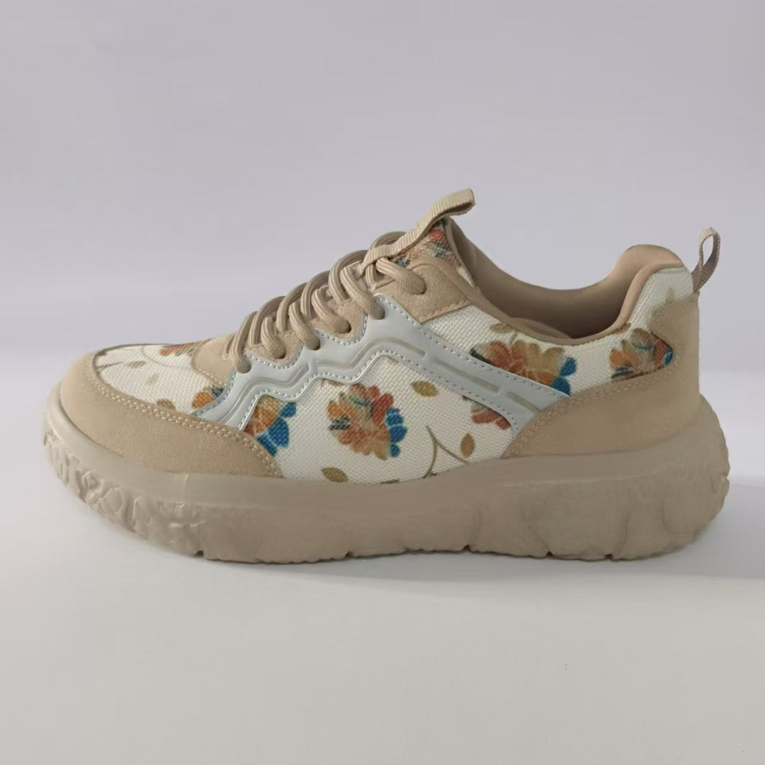 Dame nan mode Plateau-sneakers med blomstret canvasmønster og ruskind pynt skoae