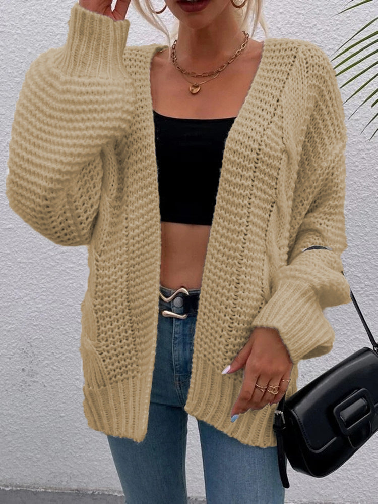 Kvinders chunky strikket cardigan med komfortable åbne lommer og afslappet pasform Stilla