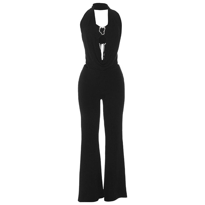 Dame Elegant jumpsuit med justerbar udskæring og smart bælte Skovae