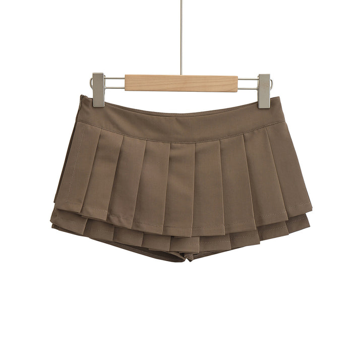 Dame plissé nederdel-shorts med integreret inderbukser og elegant snit Stilla