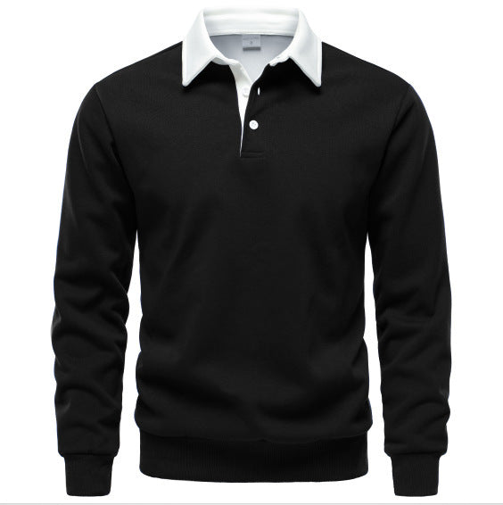Herrer Elegant Langærmet Polo Pullover med kvalitetskrave og struktureret overflade Stilla