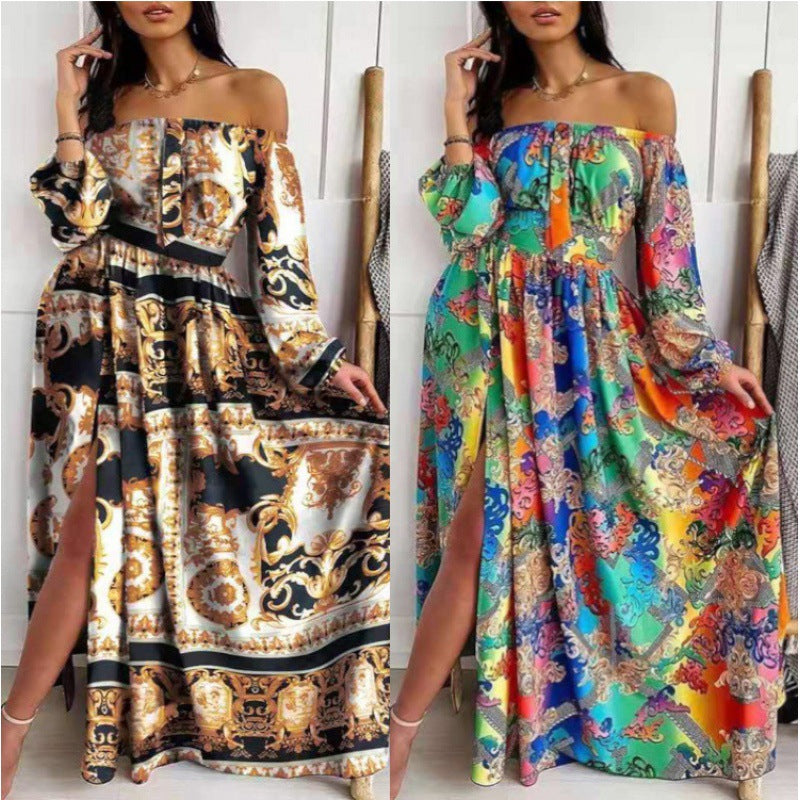 Dame Off-Shoulder Maxi Kjole med elegant print Stilla