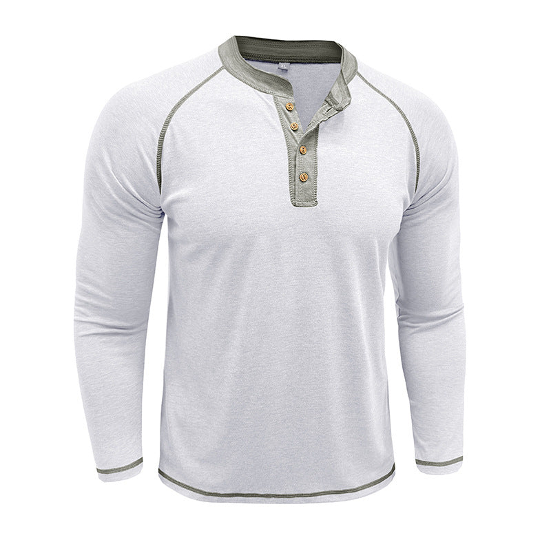Herrer Langærmet Henley T-shirt med moderne knapdesign og kontrastsømme Stilla