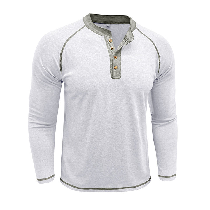 Herrer Langærmet Henley T-shirt med moderne knapdesign og kontrastsømme Stilla