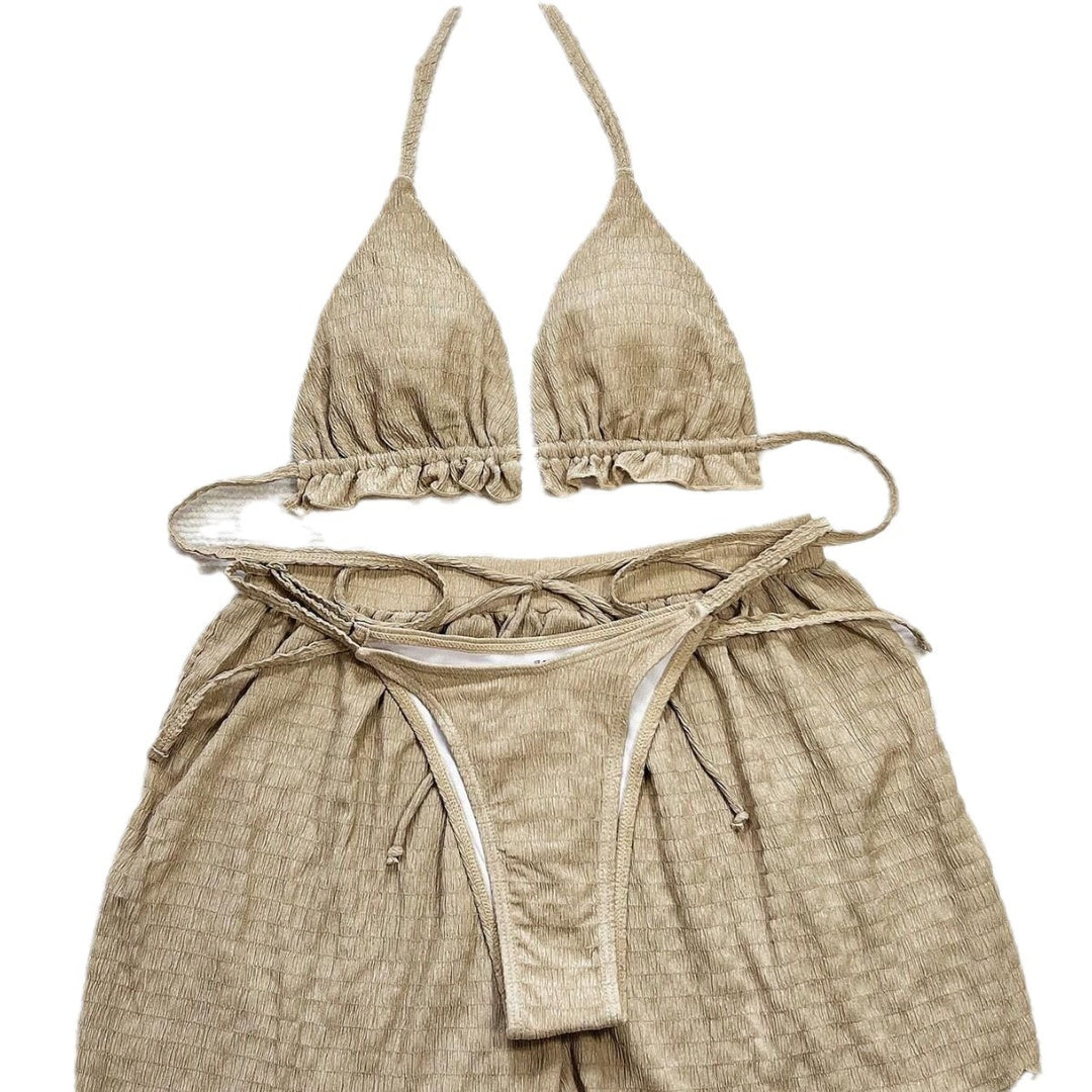 Dame triangel-bikini-sæt med afslappede shorts Skovae
