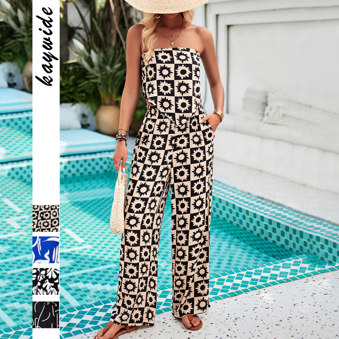 Dame luftig jumpsuit med grafisk design og bredt ben Stilla
