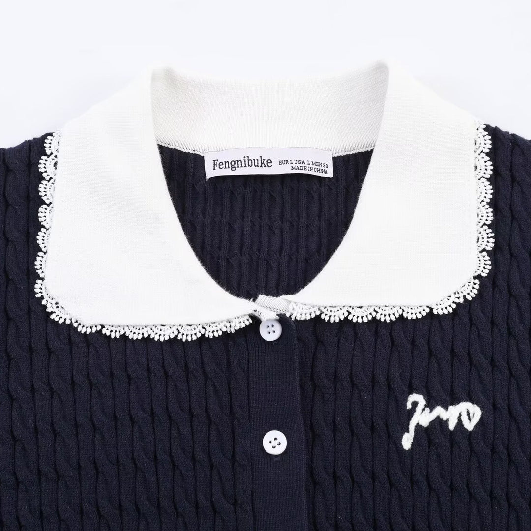 Dame strikbluse med elegant kraveudsmykning Skovae