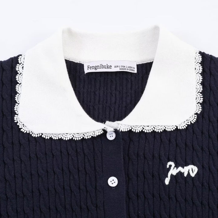 Dame strikbluse med elegant kraveudsmykning Skovae