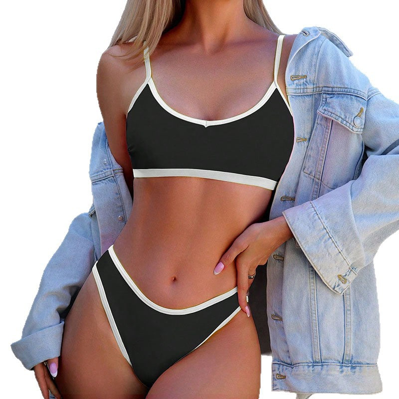 Dame bikini sæt med sportsligt top og høj benudskæring Skovae