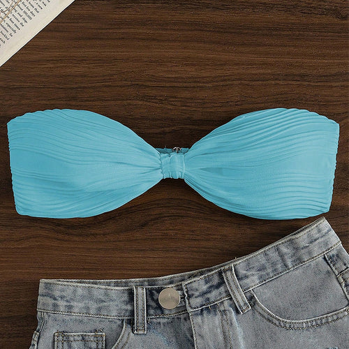 Dame Bandeau-bikini top med moderne flæse-design og stærk støtte Stilla
