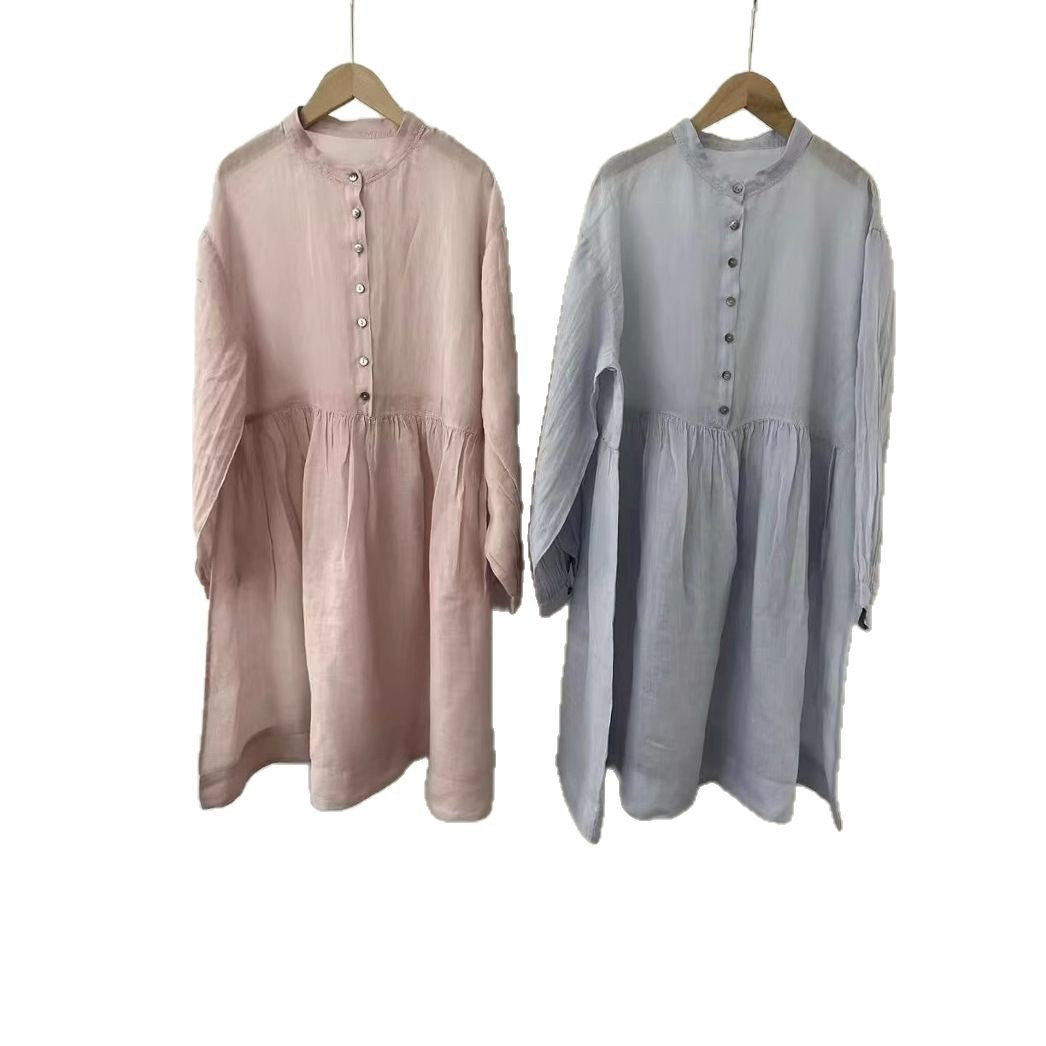 Dame Relaxed Fit Button-Up Kjole med plisseret A-linje Skirt Stilla