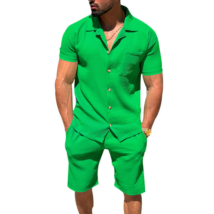 Herre afslappet kortærmet skjorte og bermuda shorts sæt med struktureret design Stilla