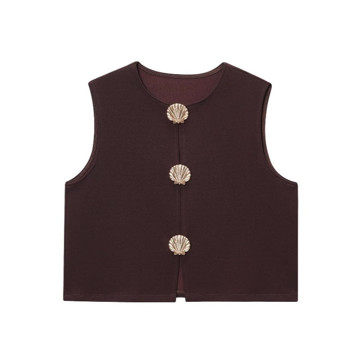 Dame Modest Vest med dekorative muslingeknapper Stilla