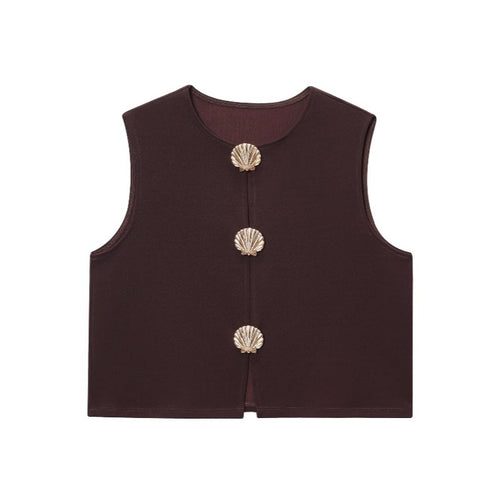 Dame Modest Vest med dekorative muslingeknapper Stilla