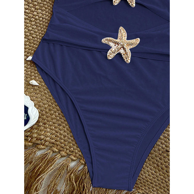 Dame Bandeau-bikini-sæt med elegant indpakningsdesign og glamourøse muslinge detaljer Skovae