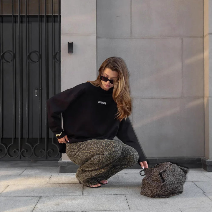Kvinders afslappede oversized sweatshirt med printdesign Skovae