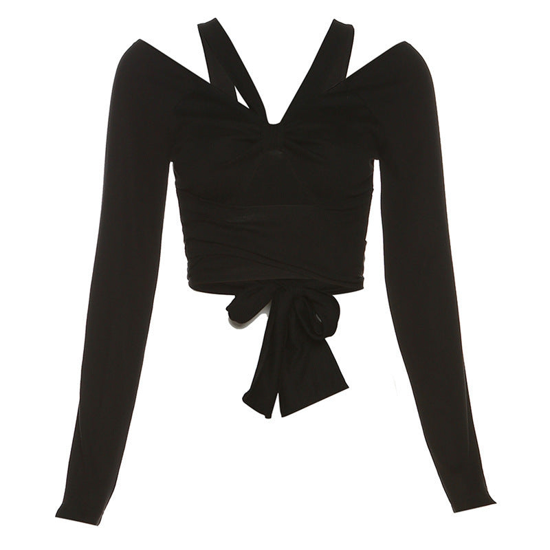 Dame Crop-Top med Off-Shoulder design og elegant sløjfebinding Stilla