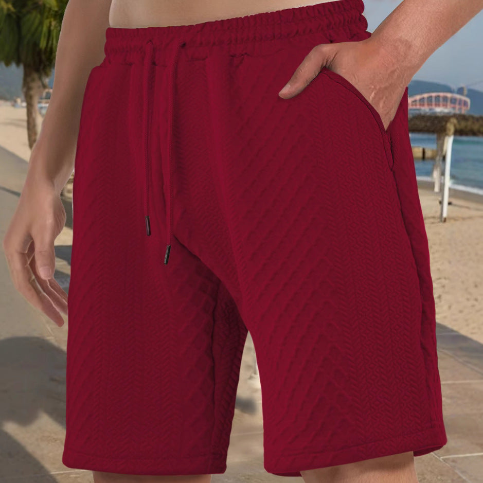 Herren nan struktureret strand-Bermuda lavet af waffeljersey med elastisk snoreliv og skrå sidelommer Skovae